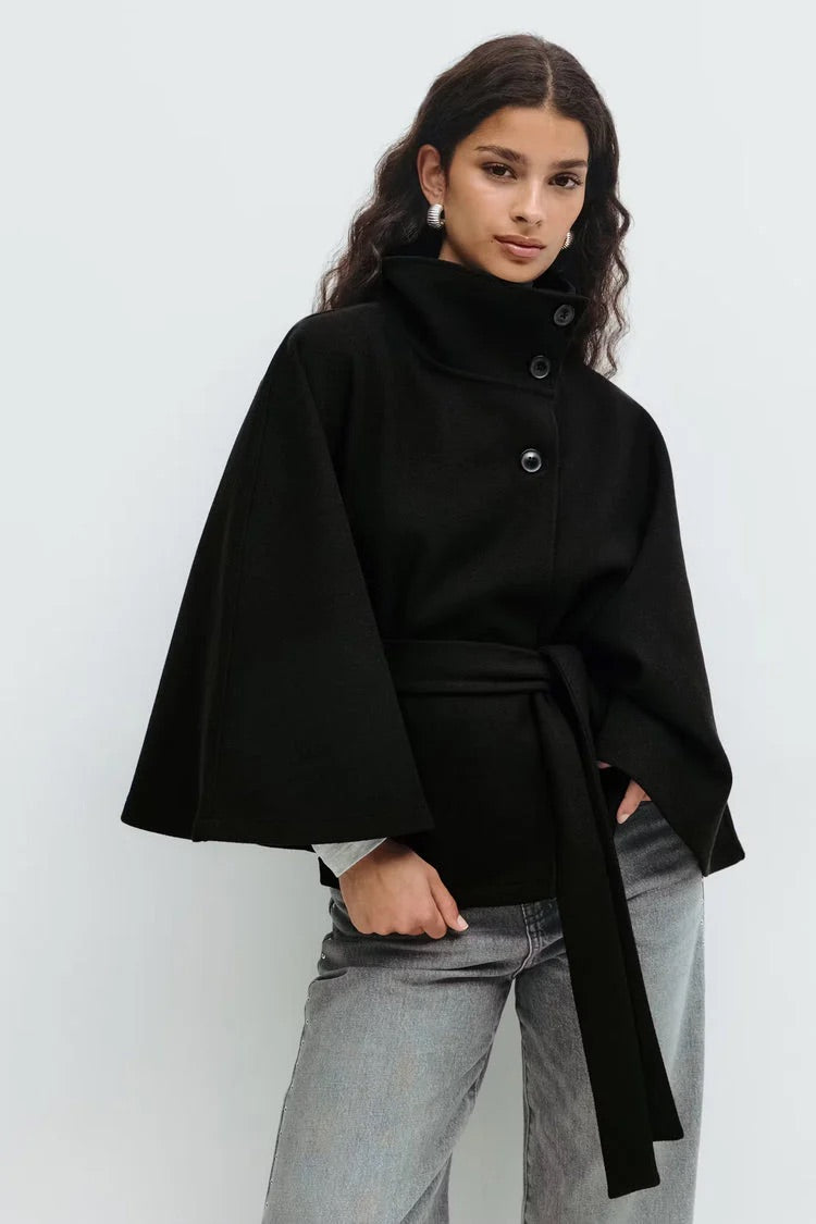 Manteau Élégant Col Montant à Ceinture