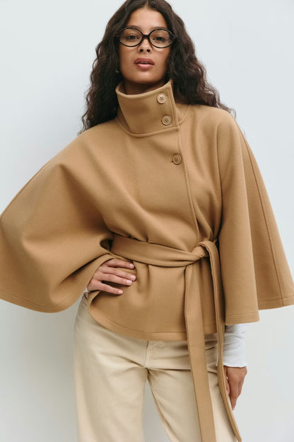 Manteau Élégant Col Montant à Ceinture