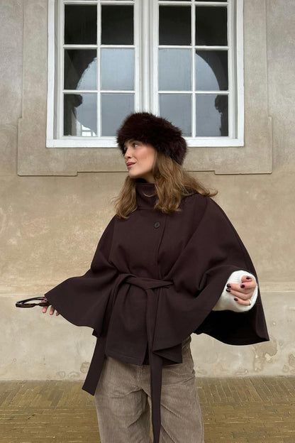 Manteau Élégant Col Montant à Ceinture