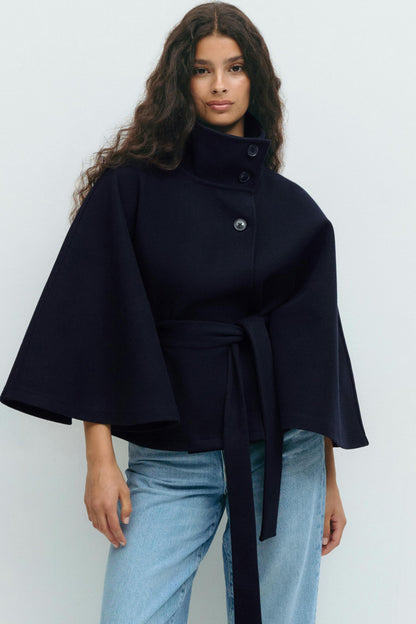 Manteau Élégant Col Montant à Ceinture