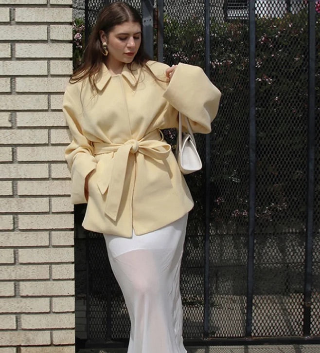 Manteau Élégant Col Montant à Ceinture